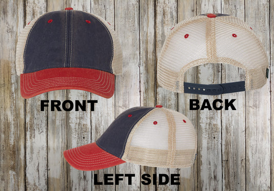 Custom LEGACY Trucker Hat, Old Favorite Trucker, Adult Size, Unstructured Mesh Caps