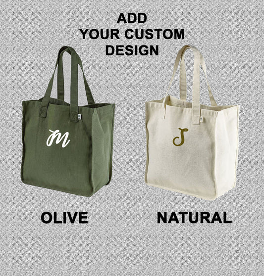 Custom Market Tote, Certified Organic Hemp Cotton Blend, Reusable Shopping Bags, Canvas Beach Bag, Embroidered Totes