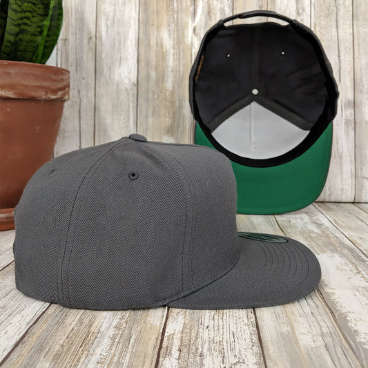 Custom Yupoong 5 Panel Snapback Cap, Embroidered Classic Snapback, Green Undervisor