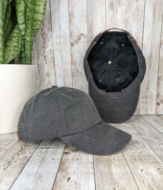 Adam's Custom Washed Dad Cap, Low Profile, Unstructured, Embroidered Dad Hat, Leather Back Strap
