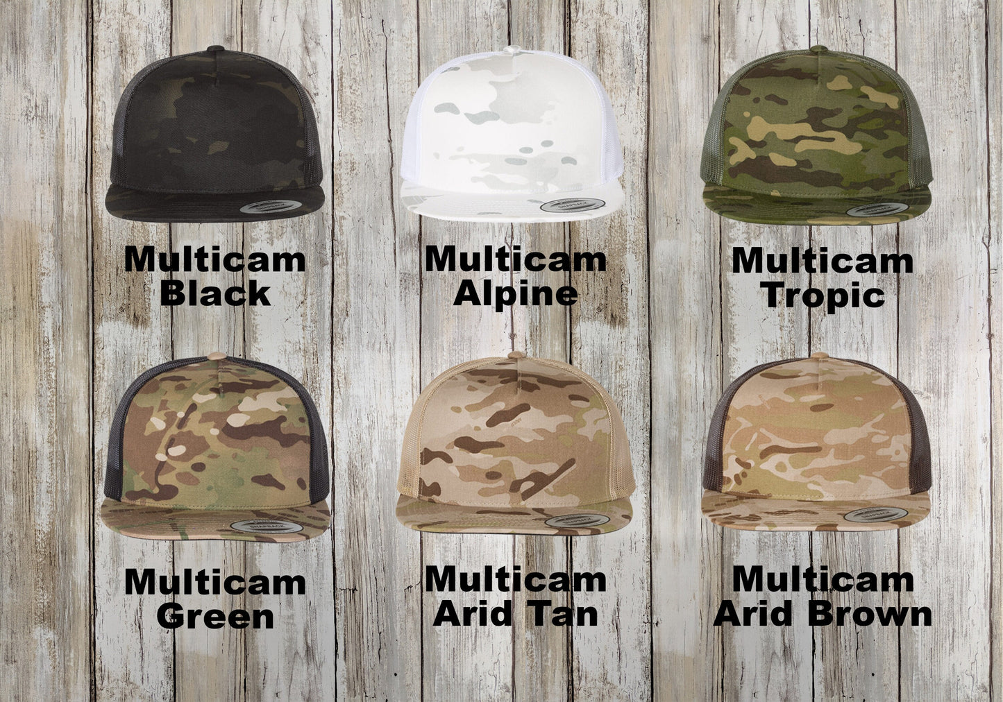 Custom 5 Panel Multicam Trucker Snapback, Yupoong Classics, Embroidered Trucker Hat