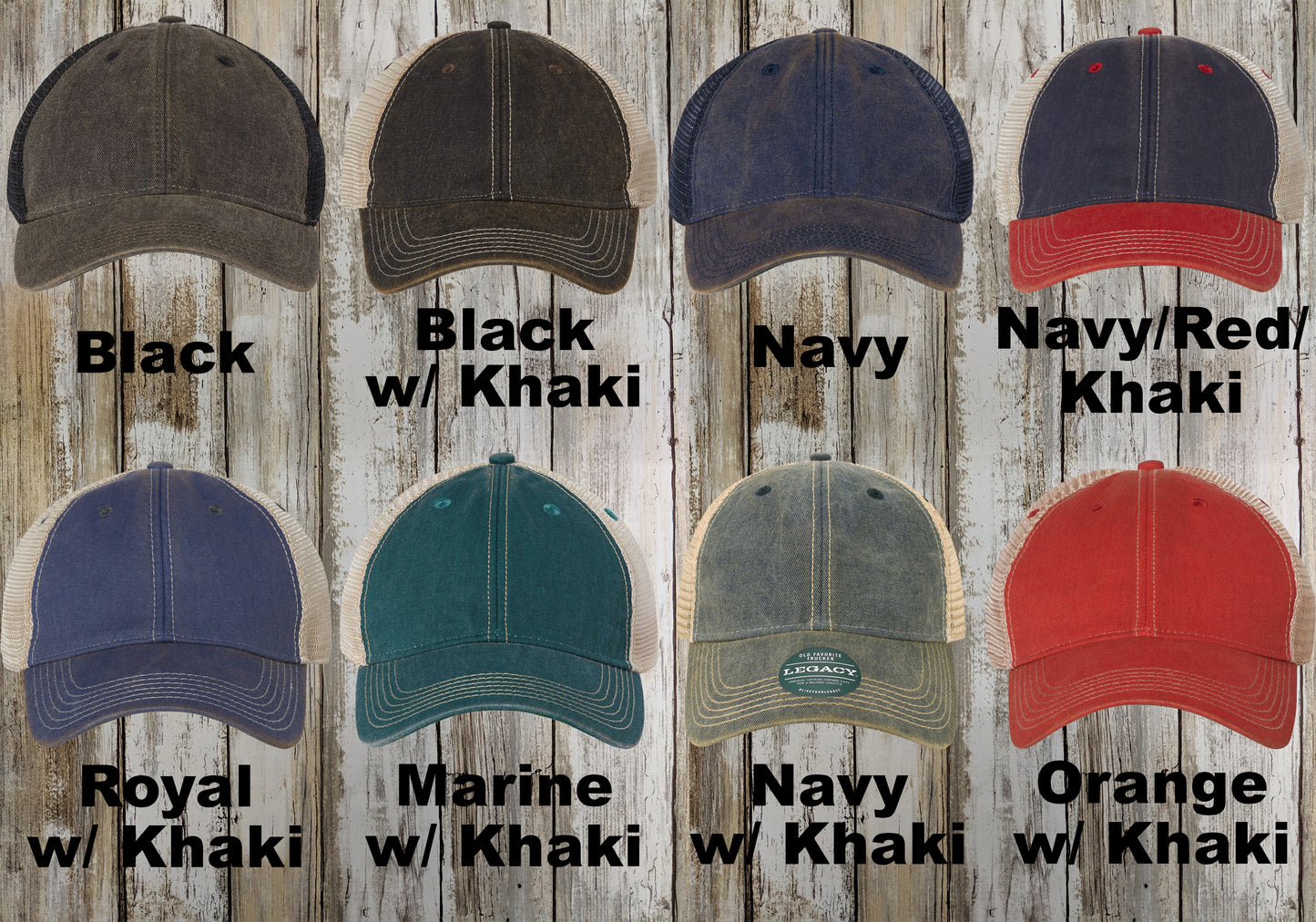Custom LEGACY Trucker Hat, Old Favorite Trucker, Adult Size, Unstructured Mesh Caps, Embroidered 6 Panel