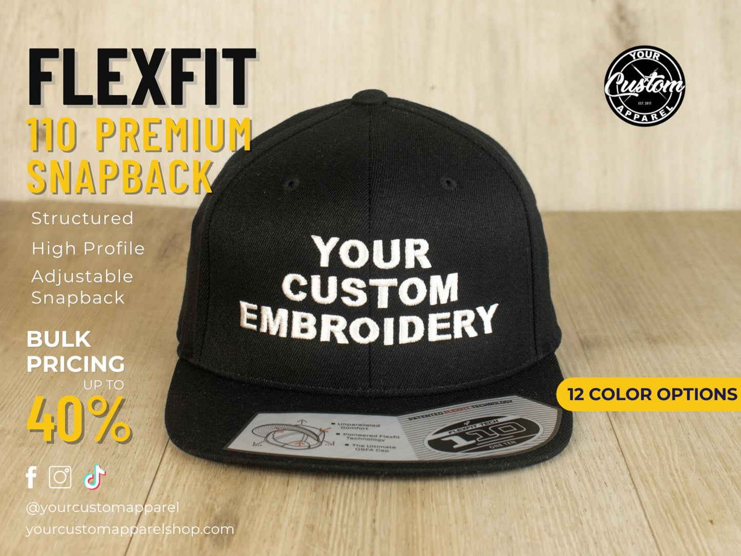 Custom Yupoong Premium Snapback, Matching Under Visor, Embroidered Hat