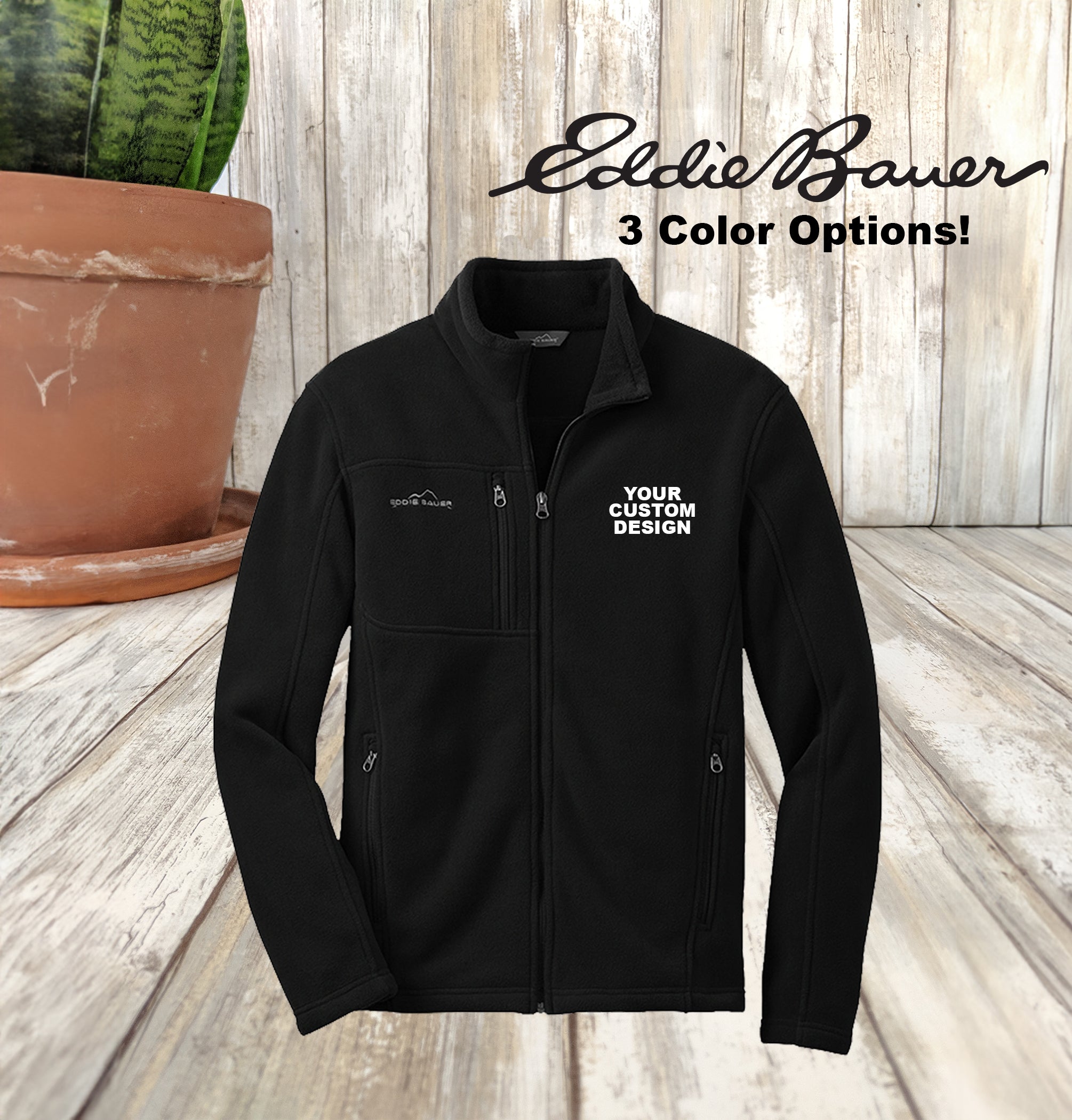 Custom Eddie Bauer Fleece Jacket Embroidered Zip Up Jacket Men and Women Sizes Men s Black Left Chest Text