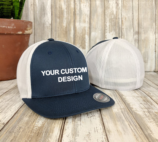Custom Yupoong Flexfit Trucker / Embroidered Fitted Trucker Cap
