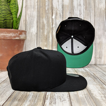 Custom Yupoong Classic Snapback, Green Under Visor, Embroidered Hat