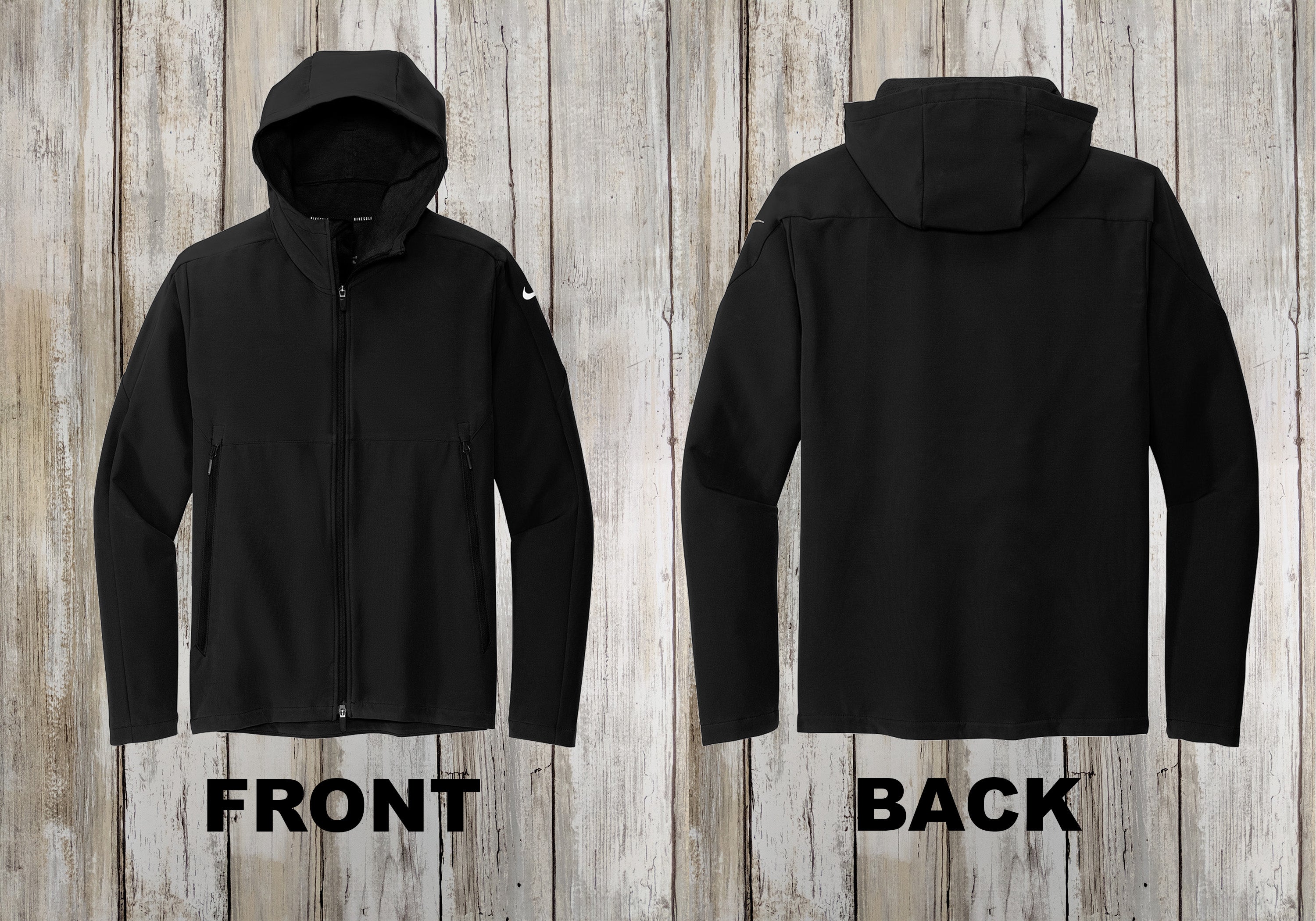 Custom Nike Hooded Soft Shell Jacket Embroidered Full Zip Jacket Black Left Chest Text