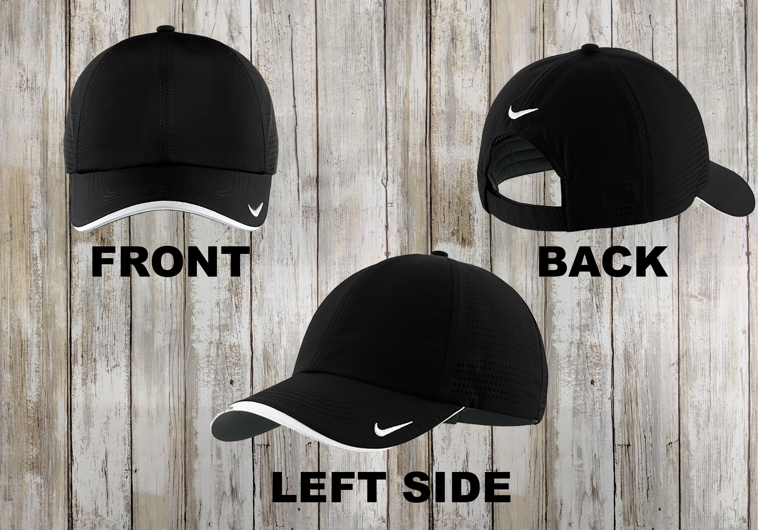 Custom Nike Dri FIT Hat Embroidered Unstructured Dad Hat Perforated Performance Cap Charcoal w White Custom Text