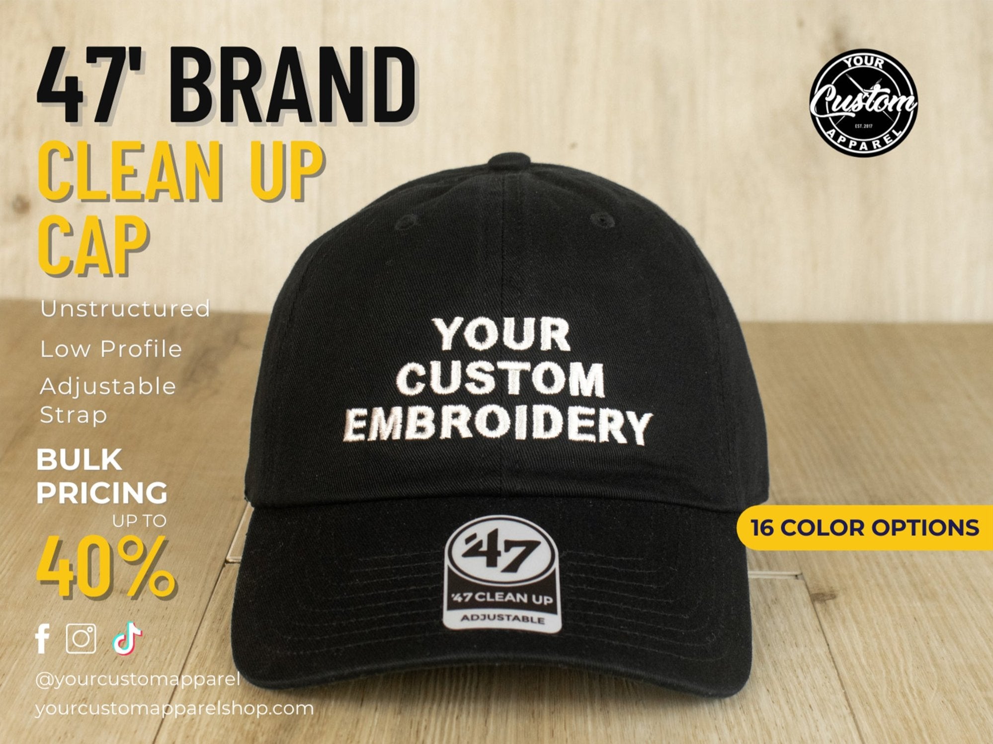 Custom 47 Brand Clean Up Cap Embroidered Dad Hat Personalized Gift Black Custom Text