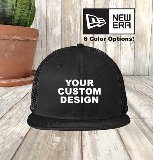 Custom New Era® Trucker, Embroidered Flat Bill Snapback Cap, New Era® 9FIFTY FIT