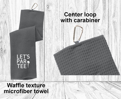 Custom Waffle Texture Golf Towel, Port Authority Embroidered Golfer Tri Fold Towel with Silver Carabiner