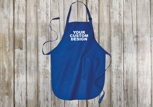 Custom Port Authority Unisex Apron, Personalized Full-Length Apron with Pockets, Adjustable Neck Strap,Stain-Release Protection