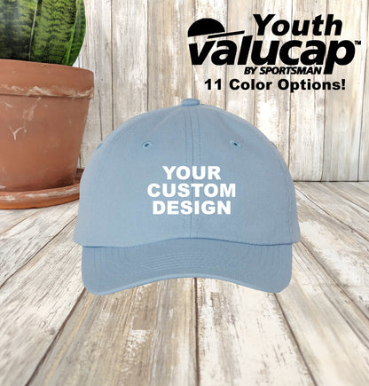 Valucap Custom Youth Dad Hat, Small Fit, Unstructured Embroidered Cap, Adjustable Back Strap